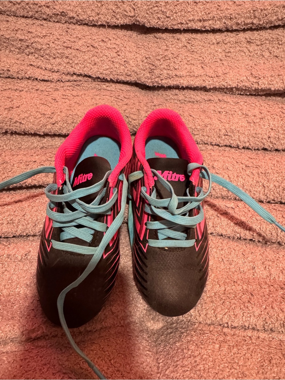 Kids Black Pink & Teal Soccer cleats